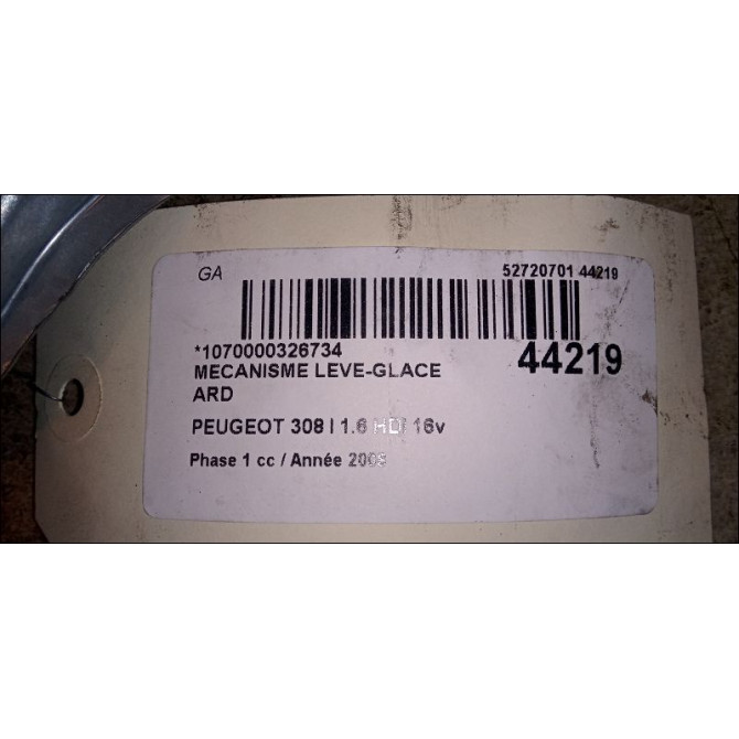Mecanisme leve-glace arrière droit occasion PEUGEOT 308 I Phase 1 09-2007->03-2011 1.6 HDI 16v 90ch 9224E1 4
