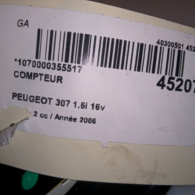 Compteur occasion PEUGEOT 307 Phase 2 06-2005->03-2008 1.6i 16v 6103K1 4