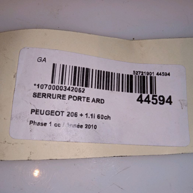 Serrure porte ard occasion PEUGEOT 206 + Phase 1 03-2009->05-2013 1.1i 60ch 9138J0 4
