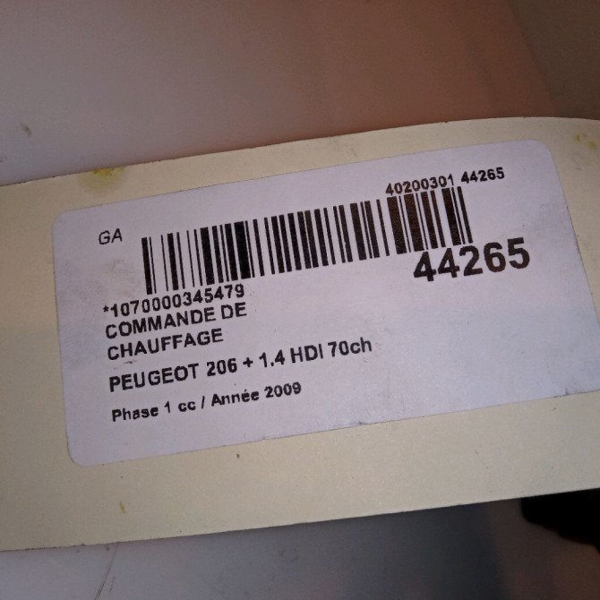 Commande de chauffage occasion PEUGEOT 206 + Phase 1 03-2009->05-2013 1.4 HDI 70ch 6451VH 4