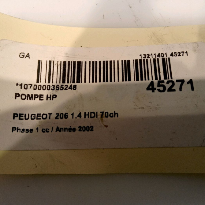 Pompe hp occasion PEUGEOT 206 Phase 1 09-1998->03-2009 1.4 HDI 70ch 1920EC 4