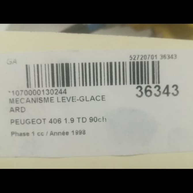 Mecanisme leve-glace arrière droit occasion PEUGEOT 406 Phase 1 10-1995->04-1999 1.9 TD 90ch 922437 3