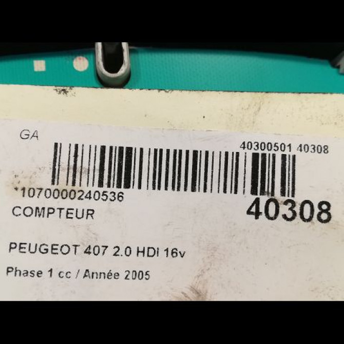 Compteur occasion PEUGEOT 407 Phase 1 04-2004->07-2008 2.0 HDI 16v 136ch 610386 3