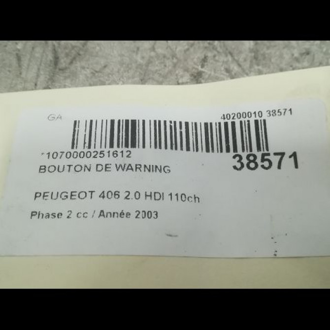 Bouton de warning occasion PEUGEOT 406 Phase 2 04-1999->04-2004 2.0 HDI 110ch 6552ZQ 3