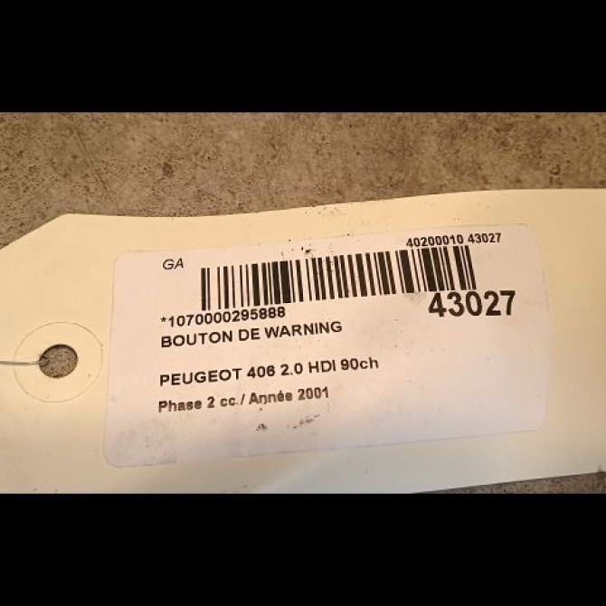 Bouton de warning occasion PEUGEOT 406 Phase 2 04-1999->04-2004 2.0 HDI 90ch 6552ZQ 3