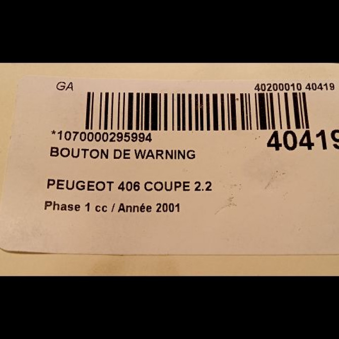 Bouton de warning occasion PEUGEOT 406 COUPE Phase 1 05-1997->12-2004 2.2 HDI 133ch 6552ZQ 3