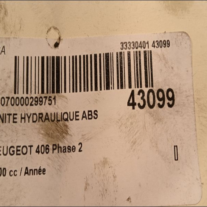 Unité hydraulique ABS occasion PEUGEOT 406 Phase 2 BREAK 04-1999->04-2004 4541W0 4