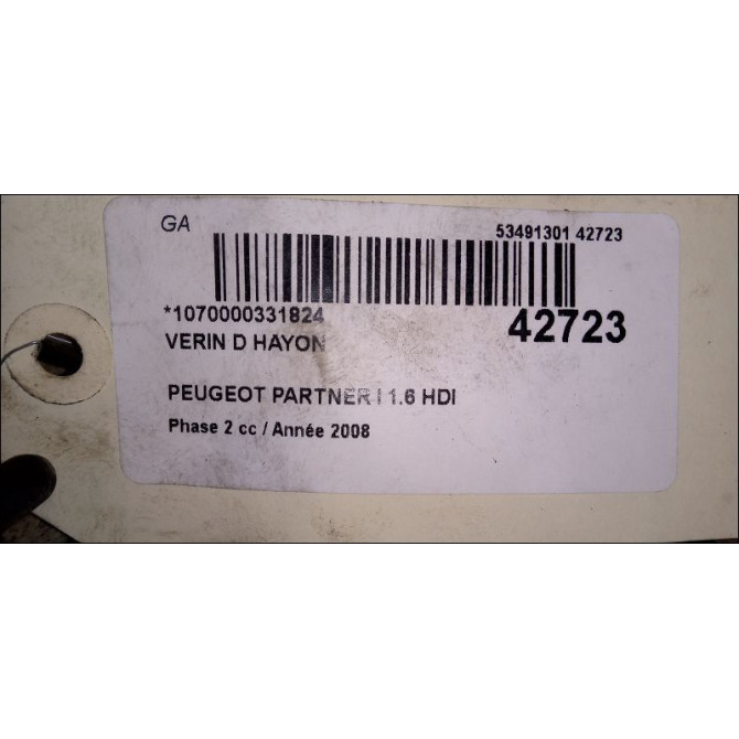 Verin droit hayon occasion PEUGEOT PARTNER I Phase 2 11-2002->05-2008 1.6 HDI 90ch 8731E0 2
