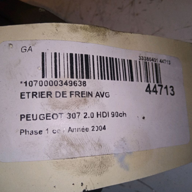 Etrier de frein avant gauche occasion PEUGEOT 307 Phase 1 04-2001->06-2005 2.0 HDI 90ch 4400N2 4