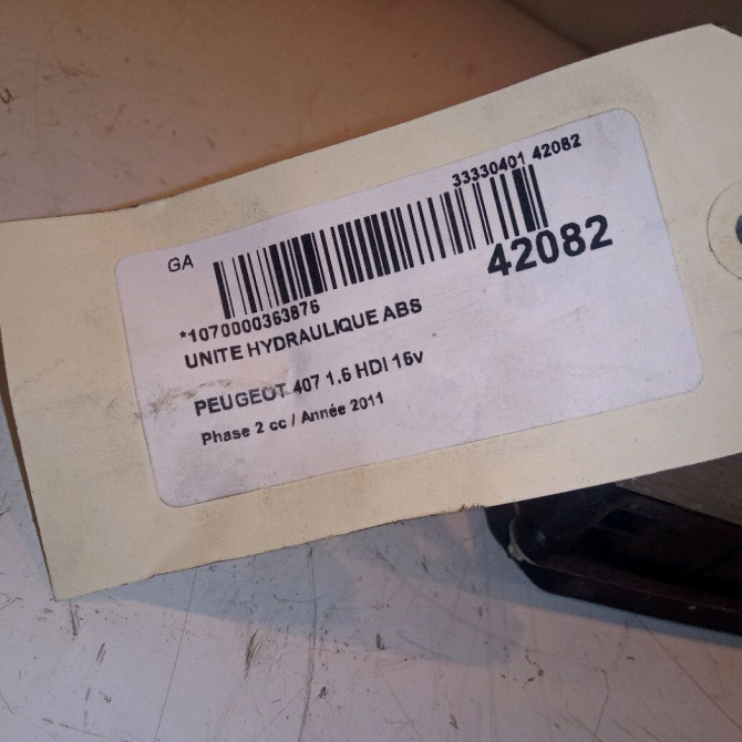 Unité hydraulique ABS occasion PEUGEOT 407 Phase 2 07-2008->04-2011 1.6 HDI 16v 110ch 4541TK 4