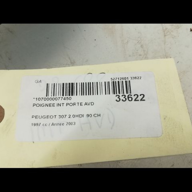 Poignee int porte avd occasion PEUGEOT 307 Phase 1 04-2001->06-2005 1.4 HDI 8v 70ch 9143F5 3