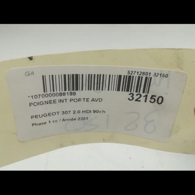 Poignee int porte avd occasion PEUGEOT 307 Phase 1 04-2001->06-2005 2.0 HDI 90ch 9143F5 3
