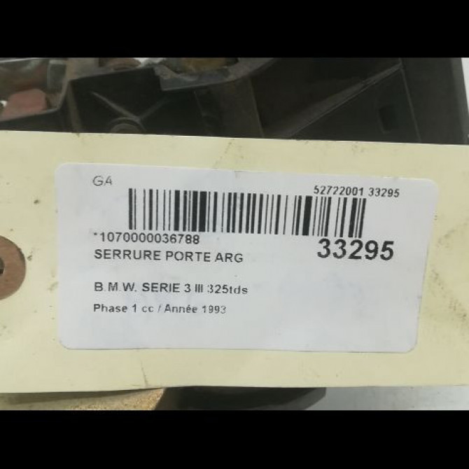 Serrure porte arg occasion B.M.W. SERIE 3 III Phase 1 01-1991->04-1998 325tds 51228122419 4