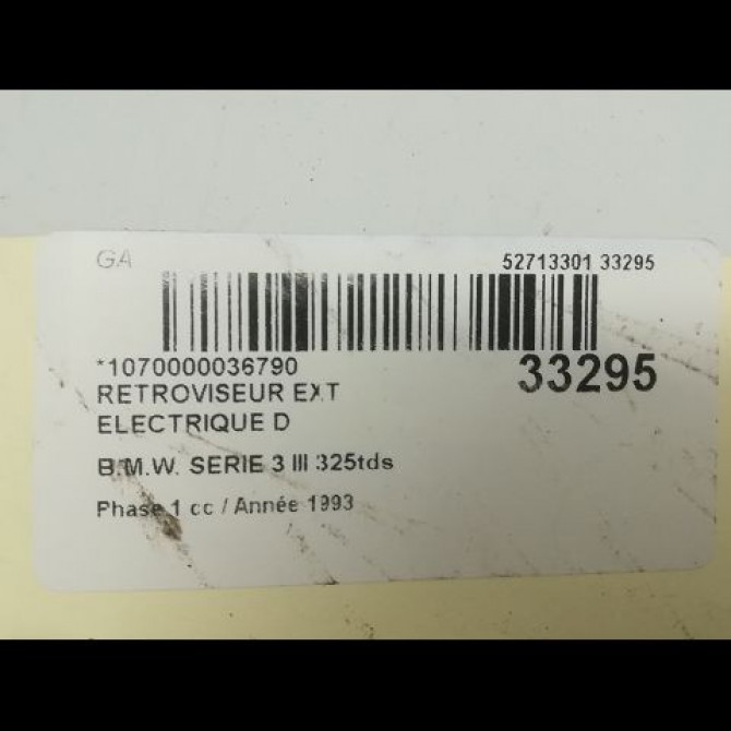 Retroviseur exterieur electrique droit occasion B.M.W. SERIE 3 III Phase 1 01-1991->04-1998 325tds 51168144406 3