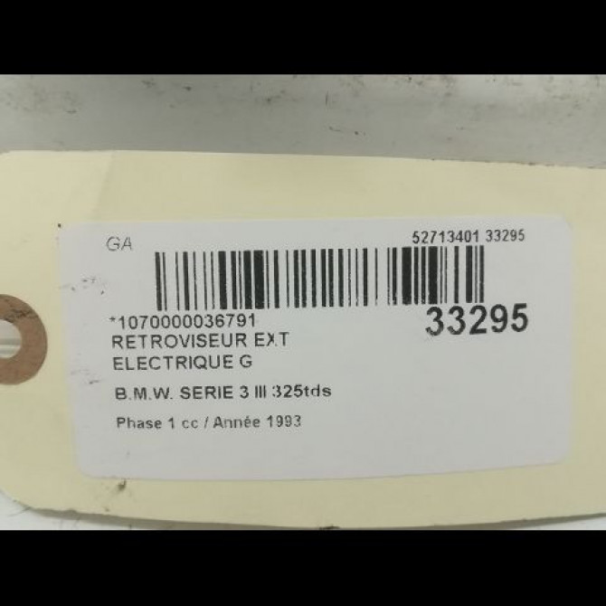 Retroviseur exterieur electrique gauche occasion B.M.W. SERIE 3 III Phase 1 01-1991->04-1998 325tds 51168144407 3