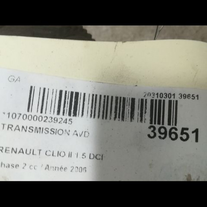 Transmission avant droite occasion RENAULT CLIO II Phase 2 06-2001->07-2006 1.5 DCI 70ch 8200749390 5