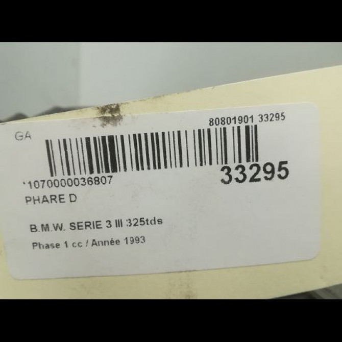 Phare droit occasion B.M.W. SERIE 3 III Phase 1 01-1991->04-1998 325tds 63121393272 3