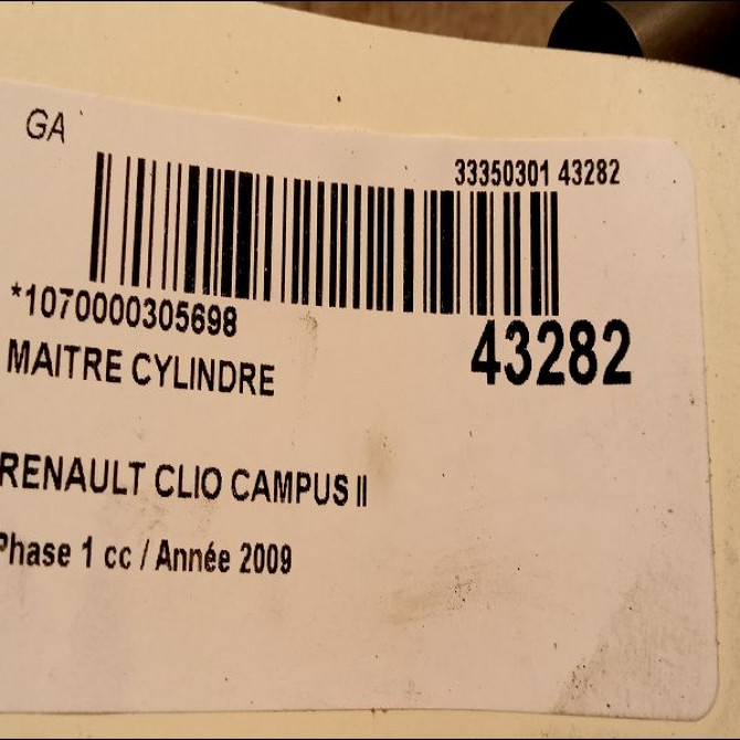 Maitre cylindre occasion RENAULT CLIO CAMPUS II Phase 1 07-2006->07-2009 1.2i 7701205742 3