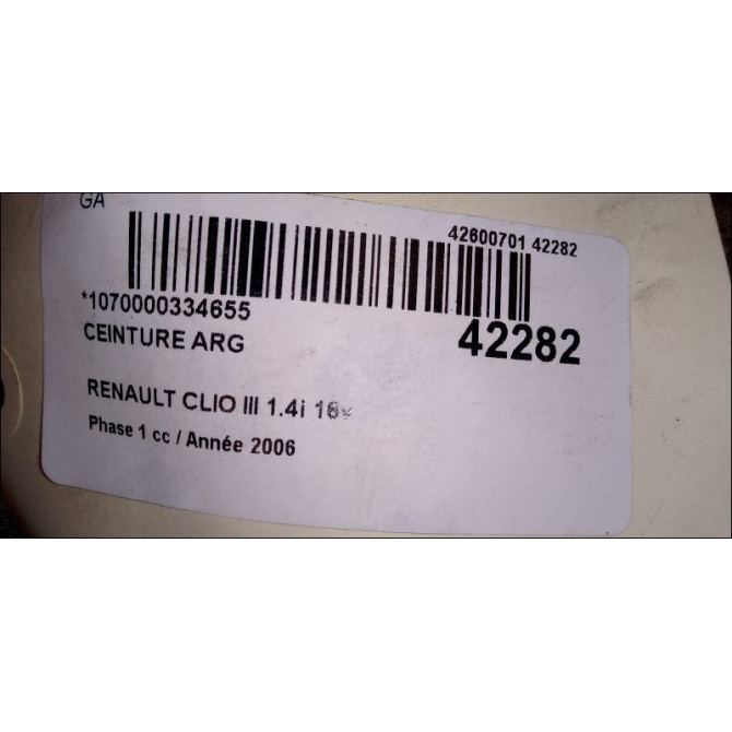Ceinture arrière gauche occasion RENAULT CLIO III Phase 1 09-2005->03-2009 1.4i 16v 100ch 8200683950 2