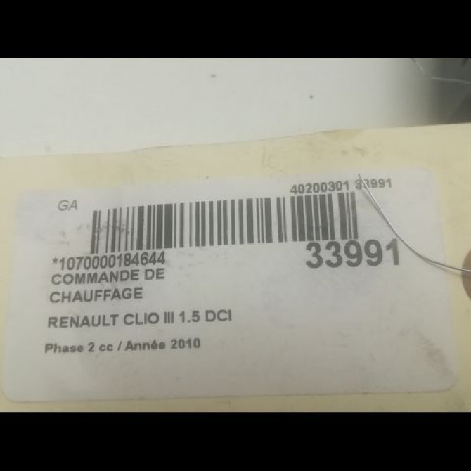 Commande de chauffage occasion RENAULT CLIO III Phase 2 03-2009->12-2014 1.5 DCI 85ch 8200296683 3