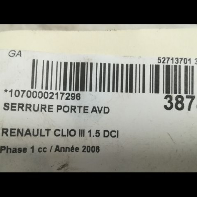 Serrure porte avd occasion RENAULT CLIO III Phase 1 09-2005->03-2009 1.5 DCI 85ch 8200300125 4