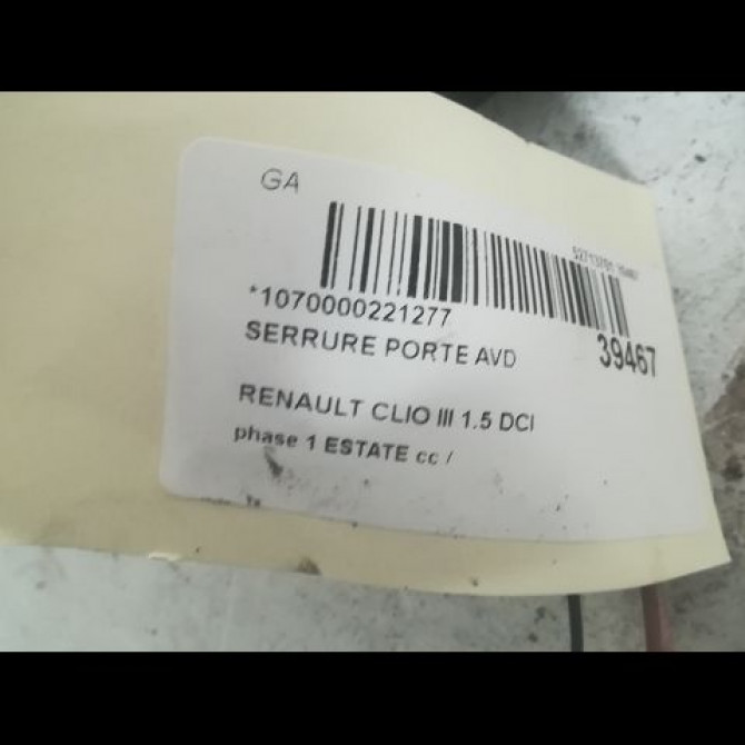 Serrure porte avd occasion RENAULT CLIO III phase 1 ESTATE 01-2008->03-2009 1.5 DCI 85ch 8200300125 3