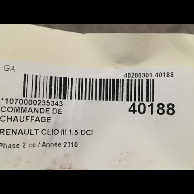 Commande de chauffage occasion RENAULT CLIO III Phase 2 03-2009->12-2014 1.5 DCI 85ch 8200296683 3