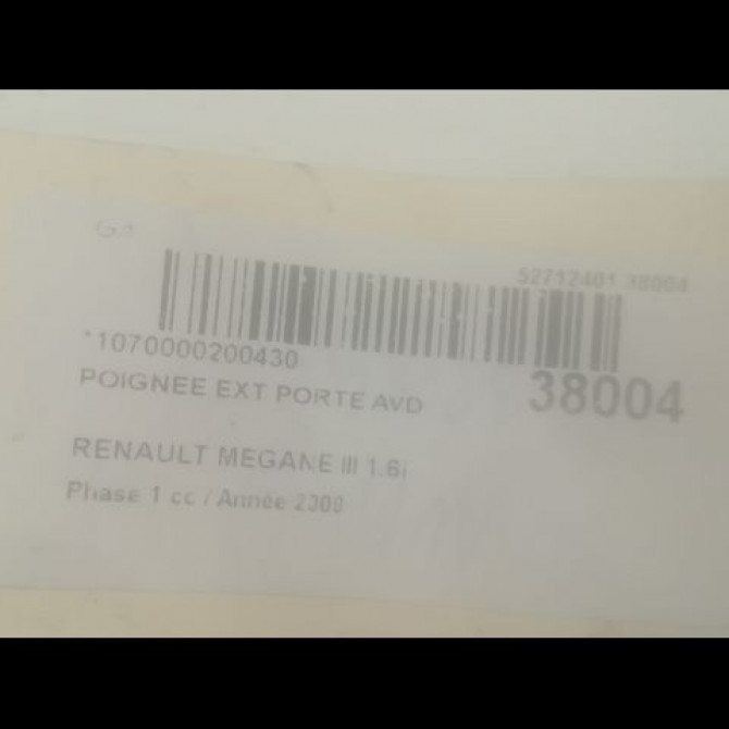Poignee ext porte avd occasion RENAULT MEGANE III Phase 1 11-2008->01-2012 1.6i 16v 110ch 806B02596R 2