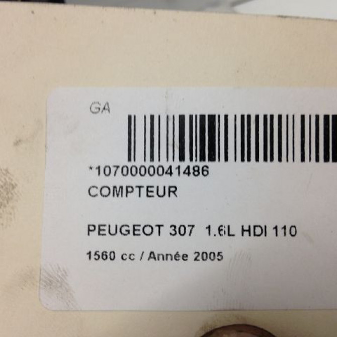 Compteur occasion PEUGEOT 307 Phase 1 04-2001->06-2005 1.6 HDI 16v 110ch 6105KS 4