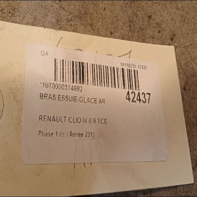 Bras essuie-glace arrière occasion RENAULT CLIO IV Phase 1 07-2012->... 0.9 TCE 90ch 287816193R 2
