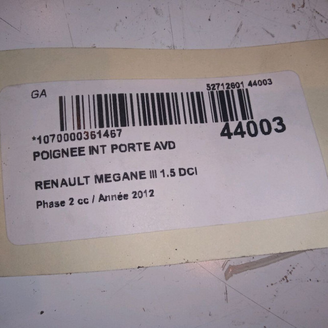 Poignee int porte avd occasion RENAULT MEGANE III Phase 2 01-2012->06-2014 1.5 DCI 90ch 826724399R 4