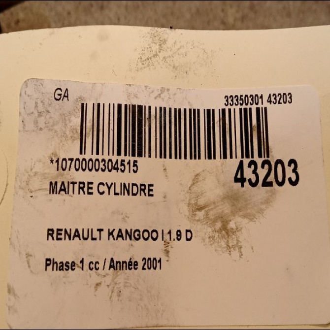 Maitre cylindre occasion RENAULT KANGOO I Phase 1 09-1997->06-2003 1.9 D 65ch 7701205407 3