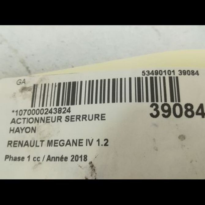 Actionneur serrure hayon occasion RENAULT MEGANE IV Phase 1 12-2015->... 1.2 TCE 130ch 3