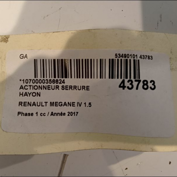 Actionneur serrure hayon occasion RENAULT MEGANE IV Phase 1 12-2015->... 1.5 DCI 8v 110ch 3