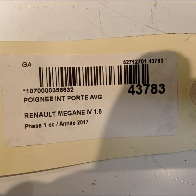 Poignee int porte avg occasion RENAULT MEGANE IV Phase 1 12-2015->... 1.5 DCI 8v 110ch 806718801R 3