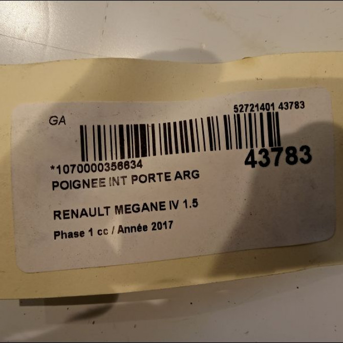 Poignee int porte arg occasion RENAULT MEGANE IV Phase 1 12-2015->... 1.5 DCI 8v 110ch 806718801R 3