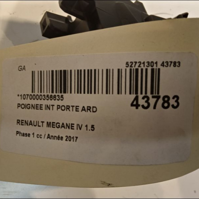 Poignee int porte ard occasion RENAULT MEGANE IV Phase 1 12-2015->... 1.5 DCI 8v 110ch 826723233R 3
