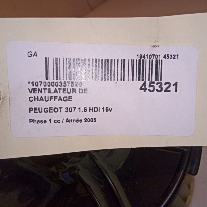 Ventilateur de chauffage occasion PEUGEOT 307 Phase 1 04-2001->06-2005 1.6 HDI 16v 110ch 6441T8 4