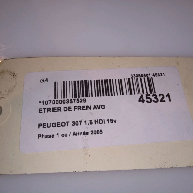 Etrier de frein avant gauche occasion PEUGEOT 307 Phase 1 04-2001->06-2005 1.6 HDI 16v 110ch 4400N2 4