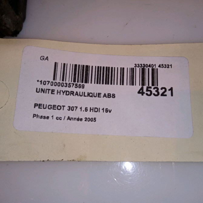 Unité hydraulique ABS occasion PEUGEOT 307 Phase 1 04-2001->06-2005 1.6 HDI 16v 110ch 4541T4 6