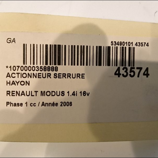 Actionneur serrure hayon occasion RENAULT MODUS Phase 1 09-2004->12-2007 1.4i 16v 3