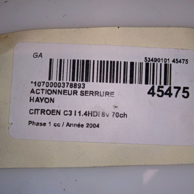 Actionneur serrure hayon occasion CITROEN C3 I Phase 1 04-2002->10-2005 1.4HDI 8v 70ch 4