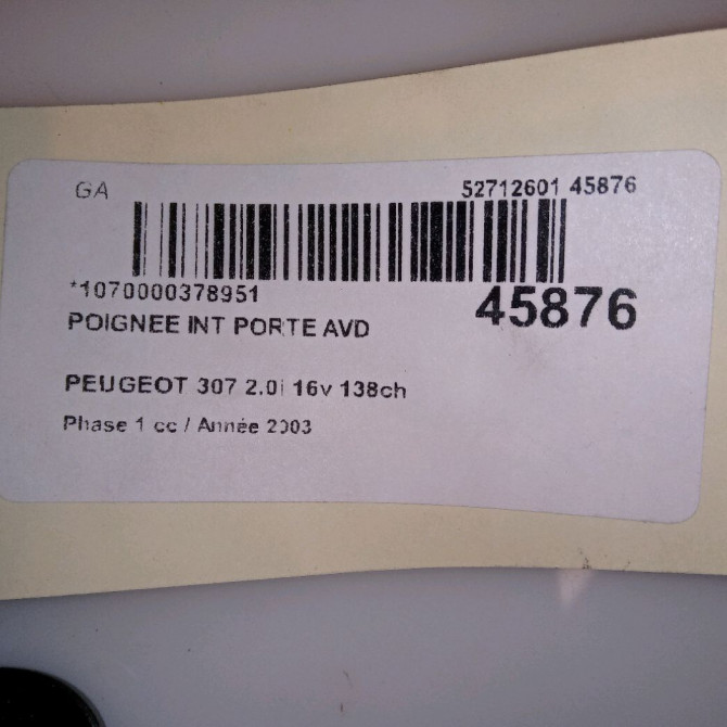 Poignee int porte avd occasion PEUGEOT 307 Phase 1 04-2001->06-2005 2.0i 16v 138ch 9143F5 4