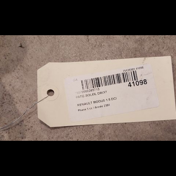 Pare-soleil droit occasion RENAULT MODUS Phase 1 09-2004->12-2007 1.5 DCI 65ch 8200213199 3