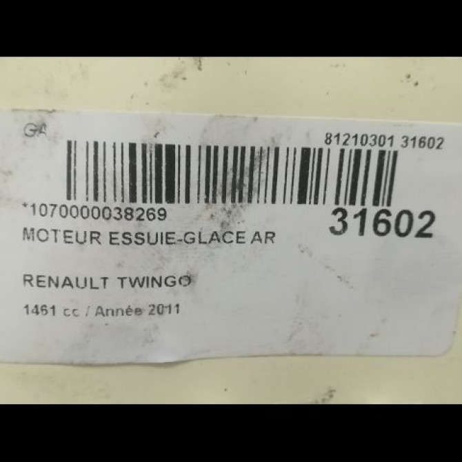 Moteur essuie-glace arrière occasion RENAULT TWINGO II Phase 2 12-2011->12-2014 1.5 DCI 75ch 8200311486 3