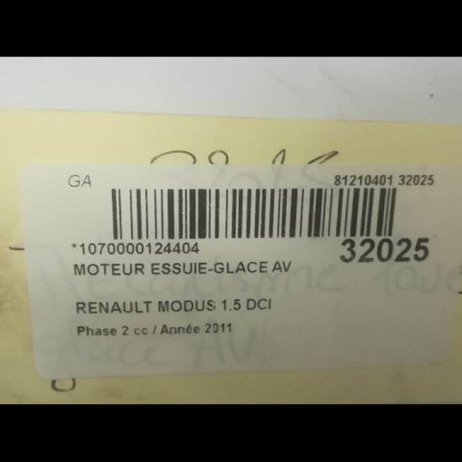 Moteur essuie-glace avant occasion RENAULT MODUS Phase 2 01-2008->12-2012 1.5 DCI 75ch 7701208057 3