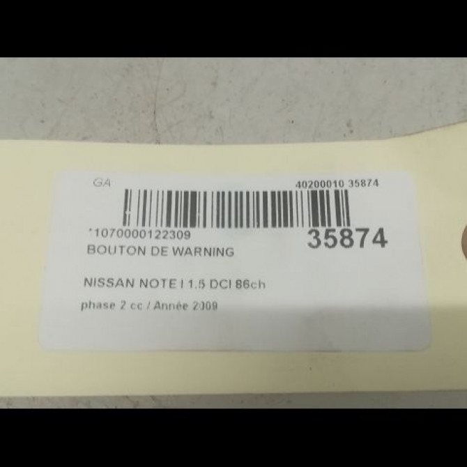 Bouton de warning occasion NISSAN NOTE I phase 2 03-2009->02-2014 1.5 DCI 86ch 252901U600 3