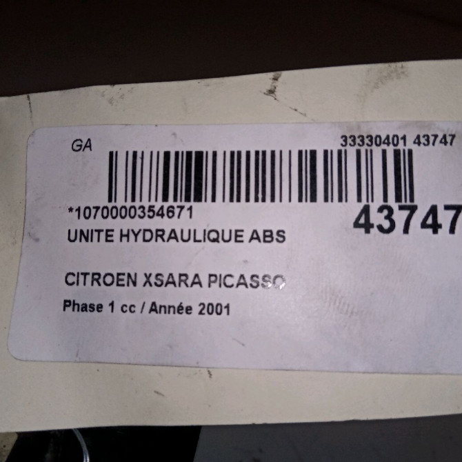 Unité hydraulique ABS occasion CITROEN XSARA PICASSO Phase 1 12-1999->02-2004 1.6i 454150 7