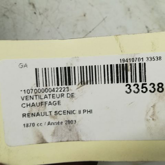Ventilateur de chauffage occasion RENAULT SCENIC II Phase 1 03-2004->09-2006 7701056598 4
