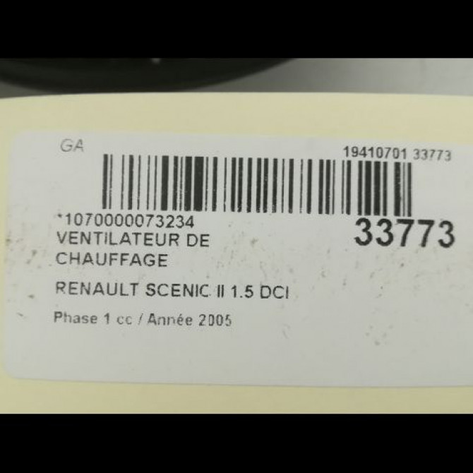 Ventilateur de chauffage occasion RENAULT SCENIC II Phase 1 03-2004->09-2006 1.5 DCI 100ch 7701056598 3